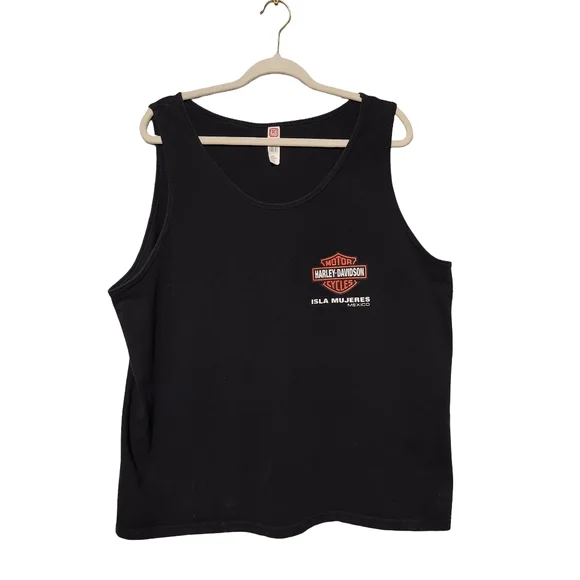 HARLEY DAVIDSON Mens Tank Top XL Black Biker Grunge Isla Mujeres Mexico - Picture 2 of 8